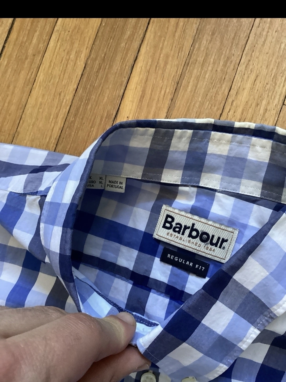 Barbour Men's XL Blue/White Checked Short Sleeve Button Front Shirt,100% Cotton - Picture 3 of 3